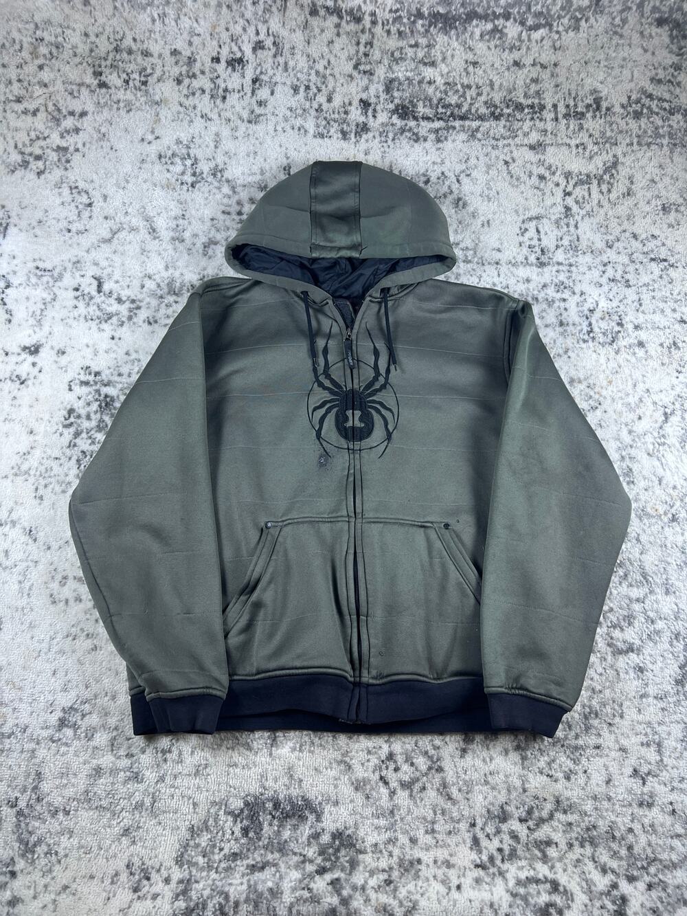 Y2k Spider Full Zip Grey Hoodie Mens Large Distressed Silver gorp Core 2000's